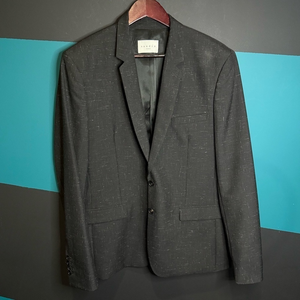 Sandro Dark Gray Patterned Wool Mohair Blazer Luxury size US 44